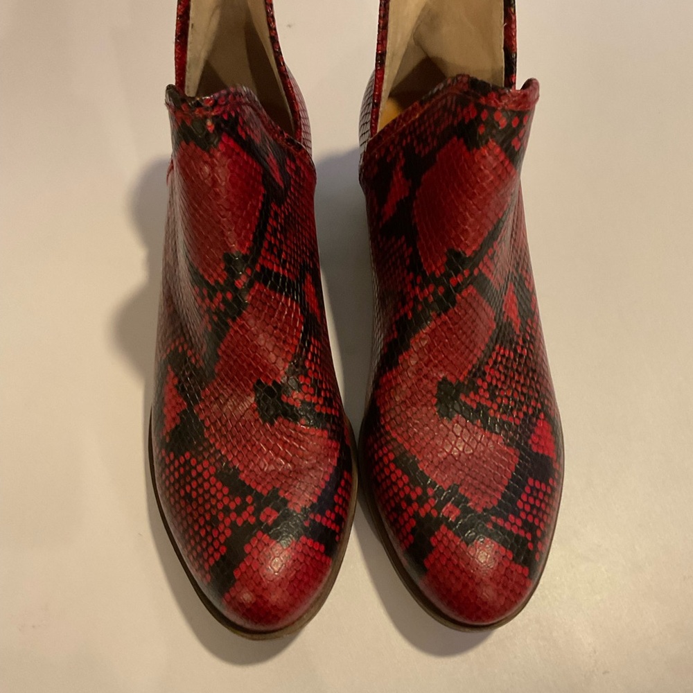 Lucky Brand Red and Black Snakeskin Ankle Booties